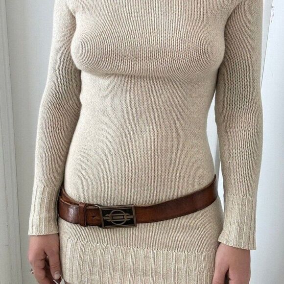 Vintage Tech Ether Guild 1979 Avatar Solid Brass Buckle Brown Leather Retro Belt - Picture 4 of 5